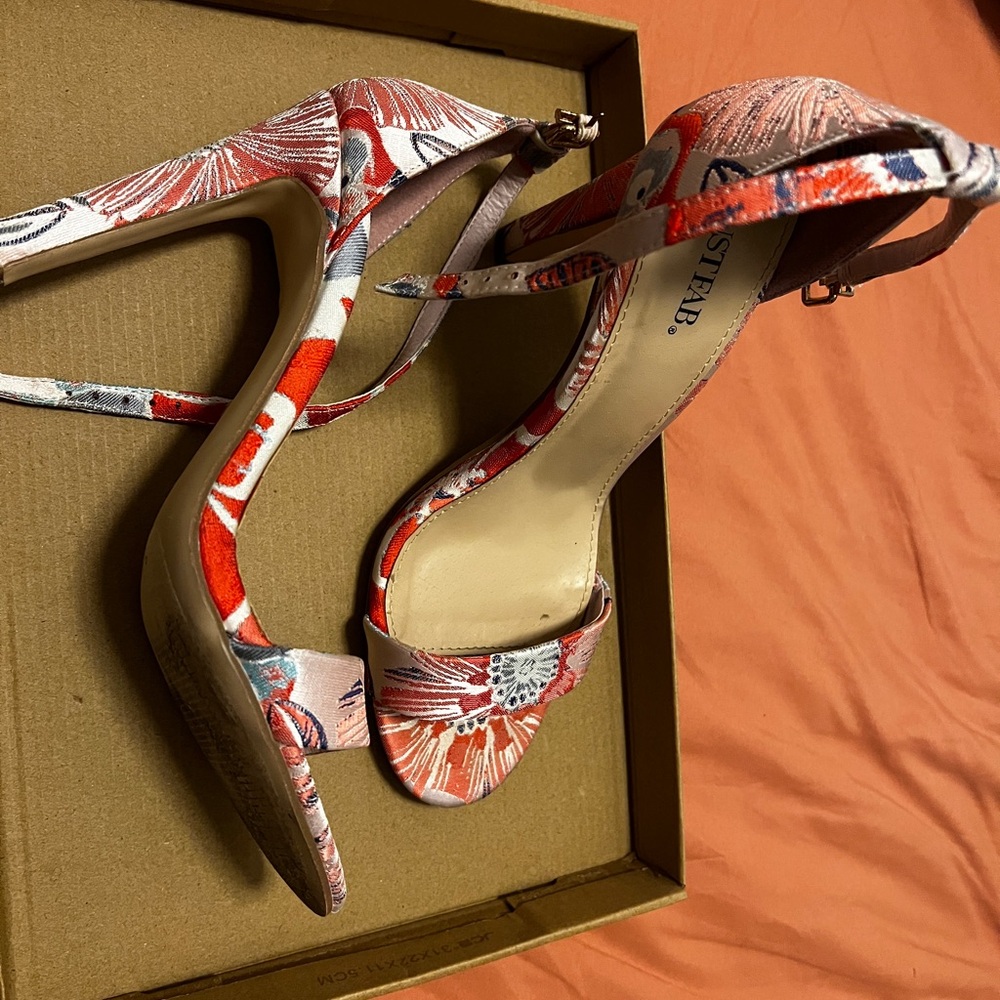 JustFab Red and Pink Floral Heels